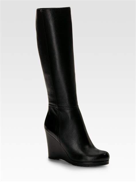 prada wedge black|Prada wedge boots.